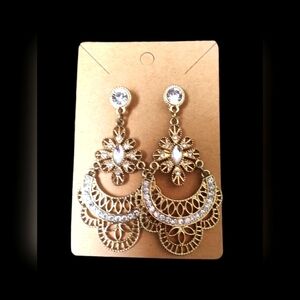 Vintage Gold & Crystal Oversized Chandelier Pierced Earrings